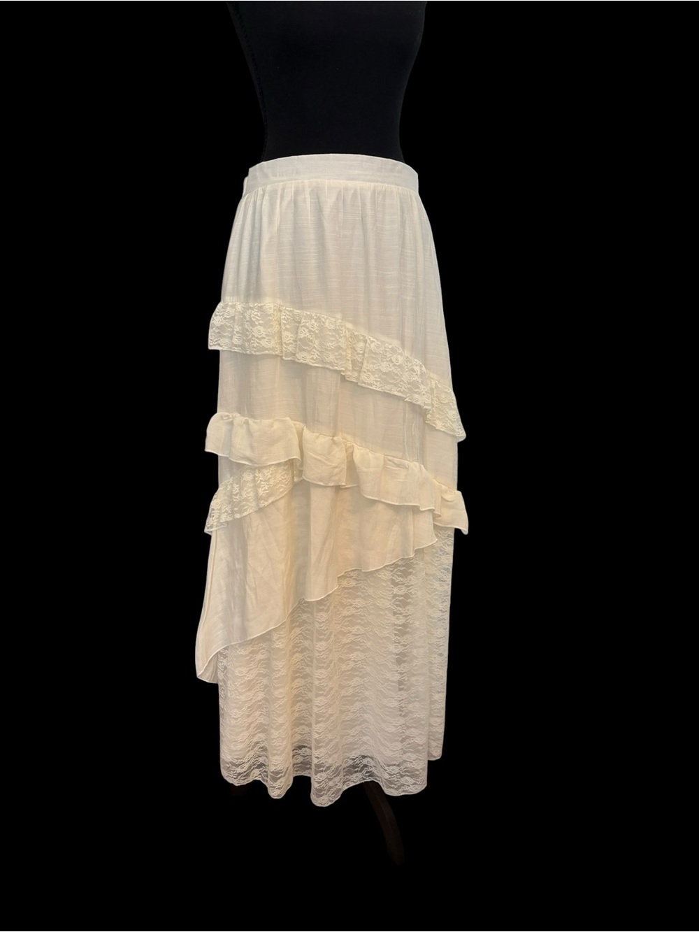 Altar'd State Cream Lace Tiered Ruffle Maxi Skirt